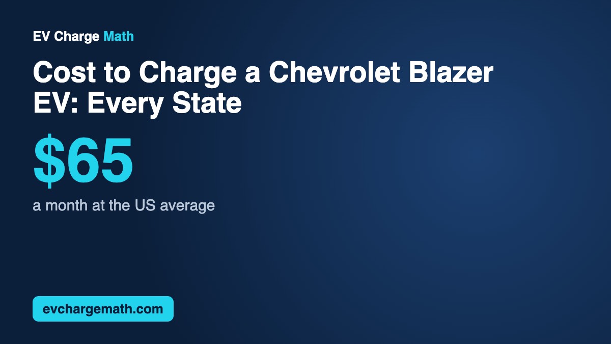 Cost to Charge a Chevrolet Blazer EV: Every State: $65 a month at the US average